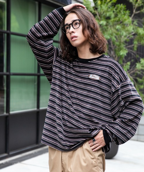 WEGO(ウィゴー)の「WEGO/ベロアボーダーワンポイントロンT(Tシャツ/カットソー・メンズ・ブラック系その他5/ホワイト系その他5・MEDIUM/LARGE)」の15枚目の写真