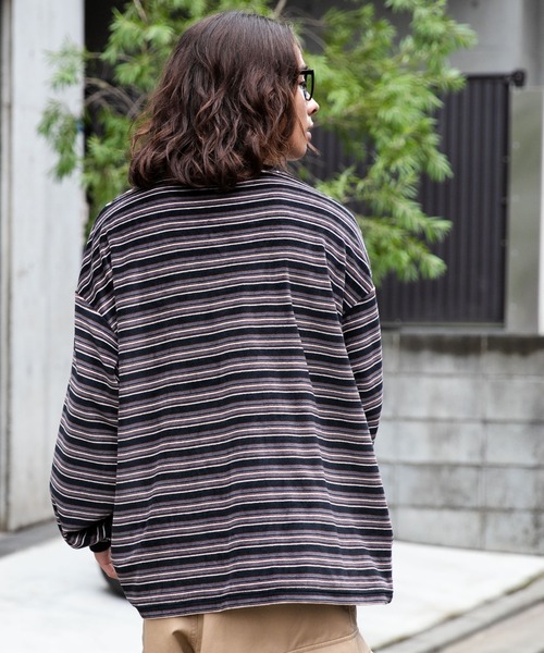 WEGO(ウィゴー)の「WEGO/ベロアボーダーワンポイントロンT(Tシャツ/カットソー・メンズ・ブラック系その他5/ホワイト系その他5・MEDIUM/LARGE)」の16枚目の写真