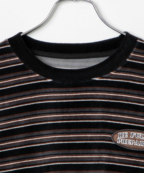 WEGO(ウィゴー)の「WEGO/ベロアボーダーワンポイントロンT(Tシャツ/カットソー・メンズ・ブラック系その他5/ホワイト系その他5・MEDIUM/LARGE)」の22枚目の写真