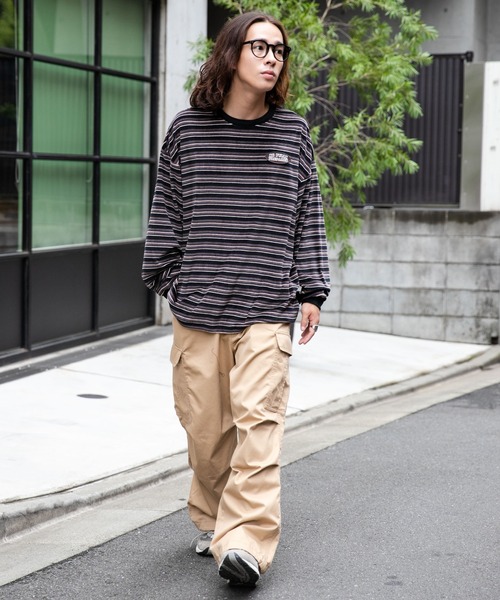 WEGO(ウィゴー)の「WEGO/ベロアボーダーワンポイントロンT(Tシャツ/カットソー・メンズ・ブラック系その他5/ホワイト系その他5・MEDIUM/LARGE)」の4枚目の写真