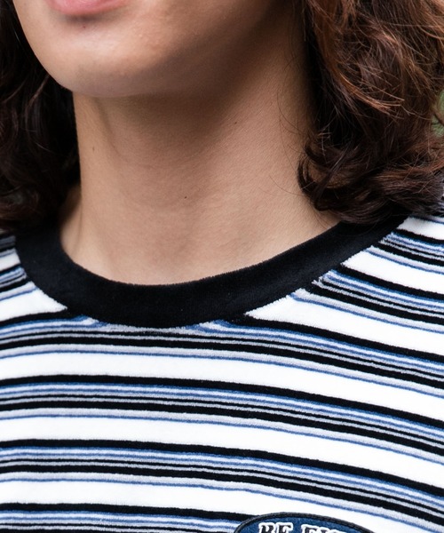 WEGO(ウィゴー)の「WEGO/ベロアボーダーワンポイントロンT(Tシャツ/カットソー・メンズ・ブラック系その他5/ホワイト系その他5・MEDIUM/LARGE)」の5枚目の写真