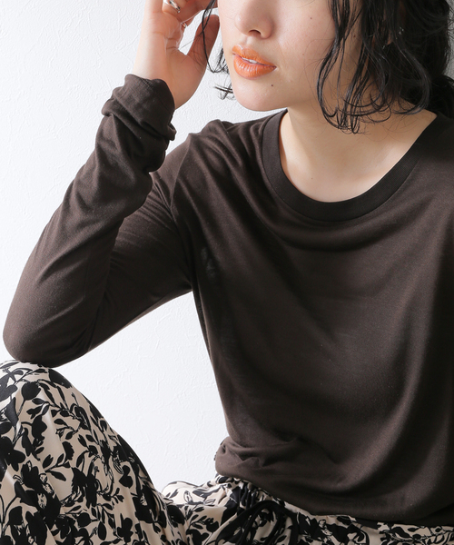 BASERANGE（ベースレンジ）の「【BASERANGE/ベースレンジ】CORE LONG SLEEVE TEE：カットソー（Tシャツ/カットソー・レディース・ブラウン/ブラック・SMALL）」の2枚目の写真
