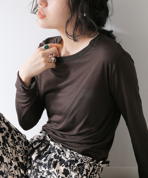 BASERANGE（ベースレンジ）の「【BASERANGE/ベースレンジ】CORE LONG SLEEVE TEE：カットソー（Tシャツ/カットソー・レディース・ブラウン/ブラック・SMALL）」の4枚目の写真