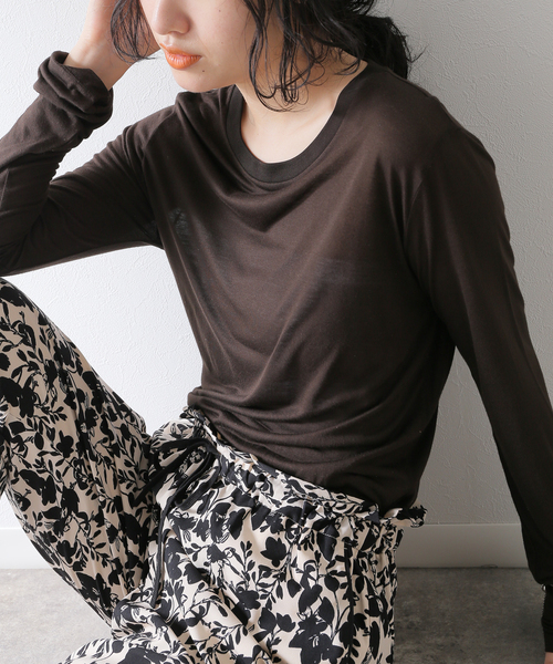 BASERANGE（ベースレンジ）の「【BASERANGE/ベースレンジ】CORE LONG SLEEVE TEE：カットソー（Tシャツ/カットソー・レディース・ブラウン/ブラック・SMALL）」の5枚目の写真