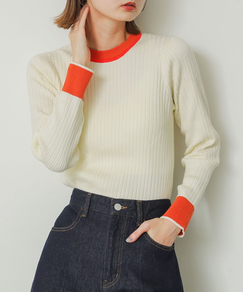 SENSE OF PLACE by URBAN RESEARCH（センスオブプレイスバイアーバンリサーチ）の「バイカラーコンパクトセーター（ニット/セーター・レディース・アイボリー/ブラウン/ブラック・ONE）」の7枚目の写真
