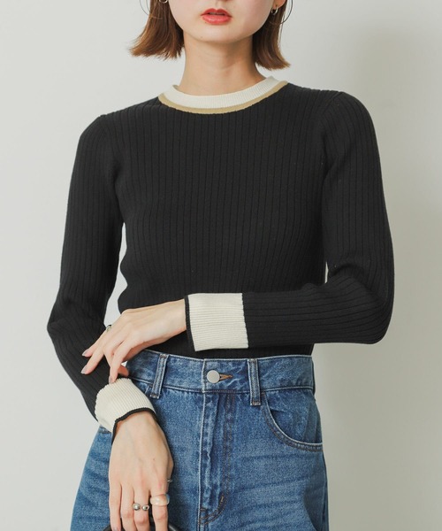 SENSE OF PLACE by URBAN RESEARCH（センスオブプレイスバイアーバンリサーチ）の「バイカラーコンパクトセーター（ニット/セーター・レディース・アイボリー/ブラウン/ブラック・ONE）」の16枚目の写真