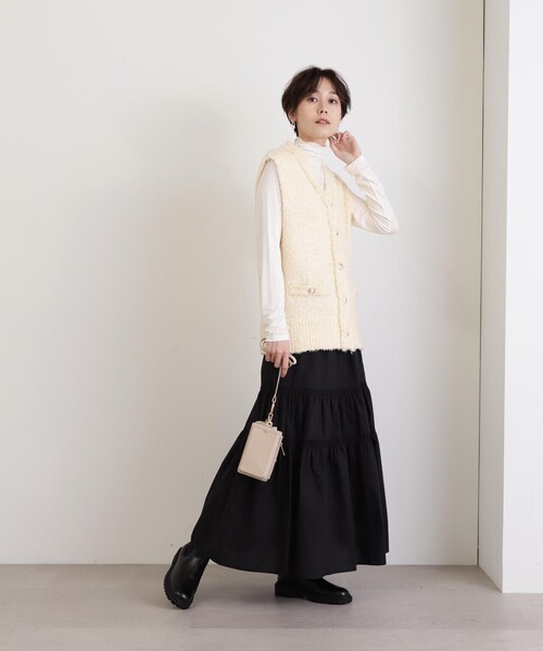 N.(N. Natural Beauty Basic)(エヌエヌナチュラルビューティーベーシック)の「◆コットンティアードスカート(スカート・レディース・ブラック/ホワイト/オレンジ・MEDIUM)」の6枚目の写真