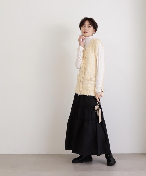 N.(N. Natural Beauty Basic)(エヌエヌナチュラルビューティーベーシック)の「◆コットンティアードスカート(スカート・レディース・ブラック/ホワイト/オレンジ・MEDIUM)」の9枚目の写真