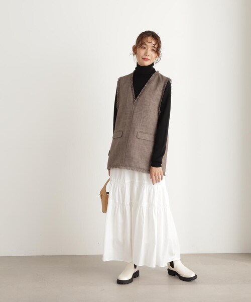 N.(N. Natural Beauty Basic)(エヌエヌナチュラルビューティーベーシック)の「◆コットンティアードスカート(スカート・レディース・ブラック/ホワイト/オレンジ・MEDIUM)」の21枚目の写真