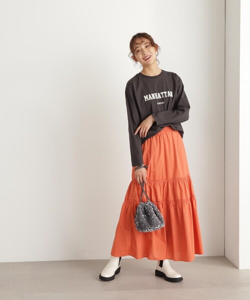 N.(N. Natural Beauty Basic)(エヌエヌナチュラルビューティーベーシック)の「◆コットンティアードスカート(スカート・レディース・ブラック/ホワイト/オレンジ・MEDIUM)」の14枚目の写真