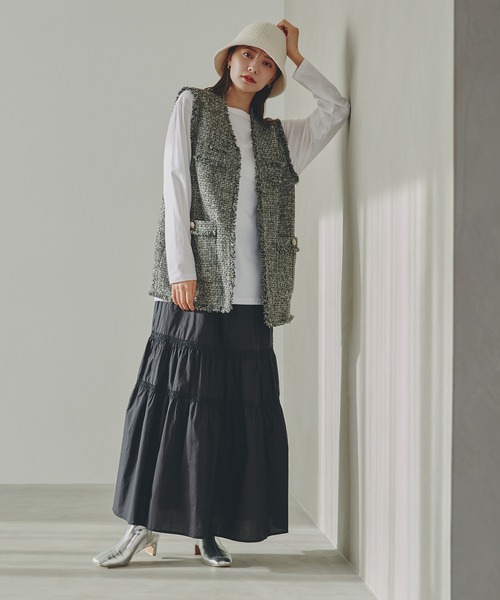 N.(N. Natural Beauty Basic)(エヌエヌナチュラルビューティーベーシック)の「◆コットンティアードスカート(スカート・レディース・ブラック/ホワイト/オレンジ・MEDIUM)」の1枚目の写真