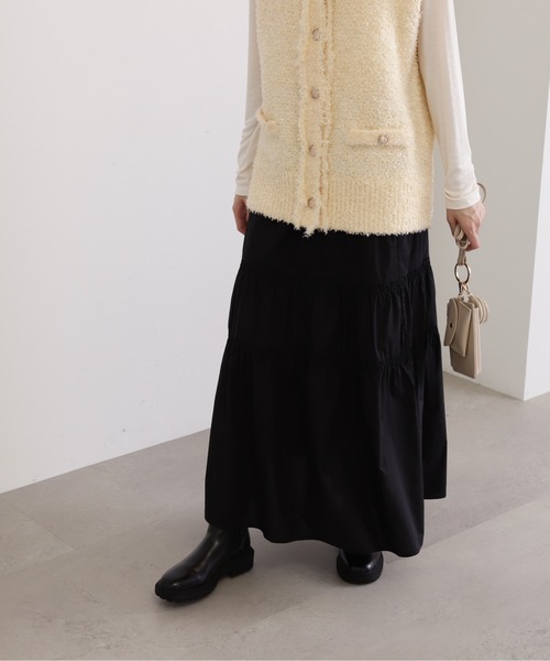 N.(N. Natural Beauty Basic)(エヌエヌナチュラルビューティーベーシック)の「◆コットンティアードスカート(スカート・レディース・ブラック/ホワイト/オレンジ・MEDIUM)」の4枚目の写真