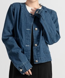 レディース ノーカラーショートデニムジャケット