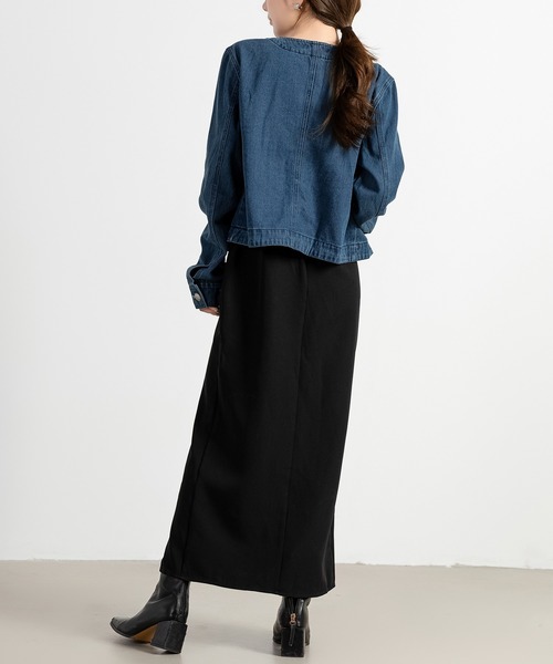 DAY CLOSET(デイ クローゼット)の「レディース ノーカラーショートデニムジャケット(デニムジャケット・レディース・ブルー・S/M)」の8枚目の写真