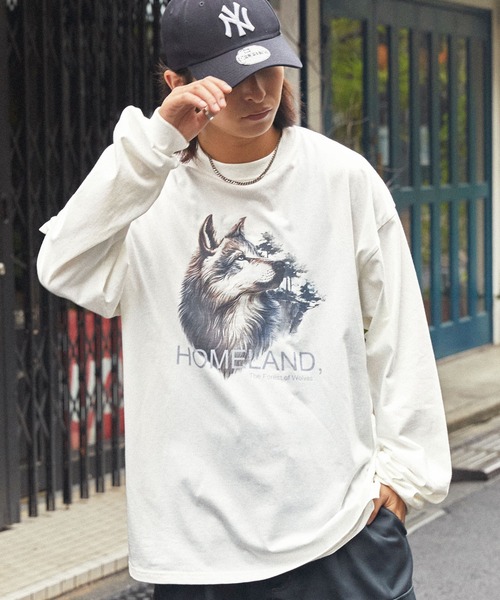 MONO-MART(モノマート)の「ヴィンテージライクアニマルデザインビッグ長袖Tシャツ(Tシャツ/カットソー・メンズ・ホワイト系1/ホワイト系2/グレー系2/グレイッシュブルー/アッシュブラウン/グレー系1・M/L)」の2枚目の写真