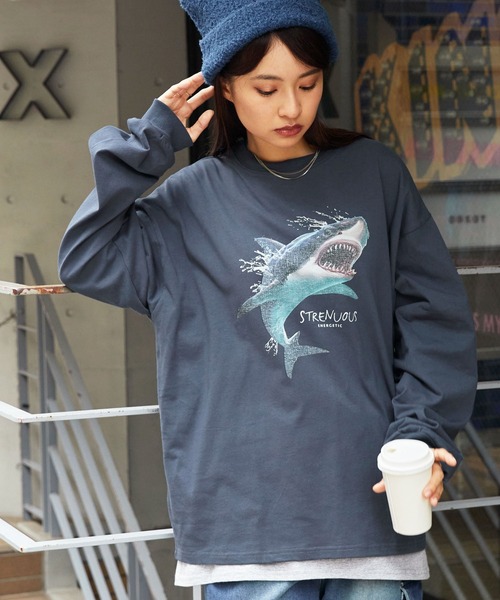 MONO-MART(モノマート)の「ヴィンテージライクアニマルデザインビッグ長袖Tシャツ(Tシャツ/カットソー・メンズ・ホワイト系1/ホワイト系2/グレー系2/グレイッシュブルー/アッシュブラウン/グレー系1・M/L)」の6枚目の写真