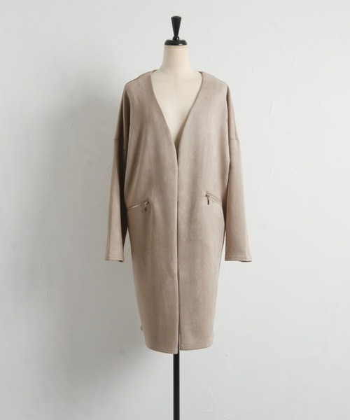 tocco closet(トッコ クローゼット)の「ポケットファスナースエードポンチコーディガン(ノーカラーコート・レディース・ベージュ/グレー/モカ/グレイッシュベージュ・M)」の21枚目の写真