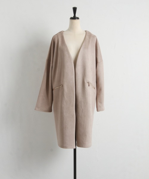tocco closet(トッコ クローゼット)の「ポケットファスナースエードポンチコーディガン(ノーカラーコート・レディース・ベージュ/グレー/モカ/グレイッシュベージュ・M)」の22枚目の写真