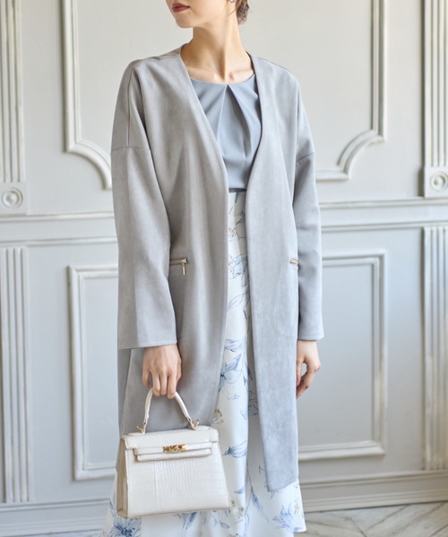 tocco closet(トッコ クローゼット)の「ポケットファスナースエードポンチコーディガン(ノーカラーコート・レディース・ベージュ/グレー/モカ/グレイッシュベージュ・M)」の6枚目の写真