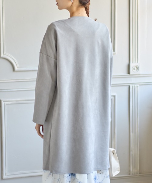 tocco closet(トッコ クローゼット)の「ポケットファスナースエードポンチコーディガン(ノーカラーコート・レディース・ベージュ/グレー/モカ/グレイッシュベージュ・M)」の7枚目の写真