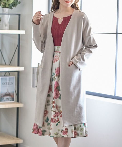 tocco closet(トッコ クローゼット)の「ポケットファスナースエードポンチコーディガン(ノーカラーコート・レディース・ベージュ/グレー/モカ/グレイッシュベージュ・M)」の17枚目の写真