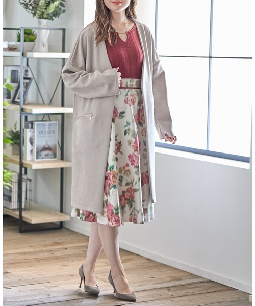 tocco closet(トッコ クローゼット)の「ポケットファスナースエードポンチコーディガン(ノーカラーコート・レディース・ベージュ/グレー/モカ/グレイッシュベージュ・M)」の16枚目の写真