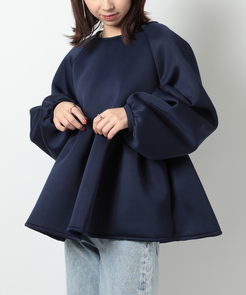 SETUP7（セットアップセブン）の「【SETUP7】ダンボールニットペプラムブラウス trc（シャツ/ブラウス・レディース・サックスブルー/アイボリー/ブラック/ネイビー・FREE）」の4枚目の写真