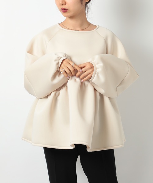 SETUP7（セットアップセブン）の「【SETUP7】ダンボールニットペプラムブラウス trc（シャツ/ブラウス・レディース・サックスブルー/アイボリー/ブラック/ネイビー・FREE）」の2枚目の写真