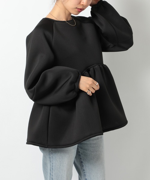 SETUP7（セットアップセブン）の「【SETUP7】ダンボールニットペプラムブラウス trc（シャツ/ブラウス・レディース・サックスブルー/アイボリー/ブラック/ネイビー・FREE）」の3枚目の写真