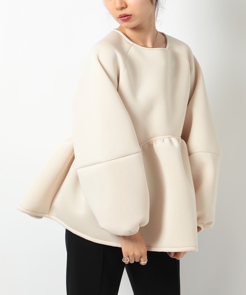 SETUP7（セットアップセブン）の「【SETUP7】ダンボールニットペプラムブラウス trc（シャツ/ブラウス・レディース・サックスブルー/アイボリー/ブラック/ネイビー・FREE）」の6枚目の写真