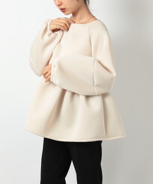 SETUP7（セットアップセブン）の「【SETUP7】ダンボールニットペプラムブラウス trc（シャツ/ブラウス・レディース・サックスブルー/アイボリー/ブラック/ネイビー・FREE）」の7枚目の写真