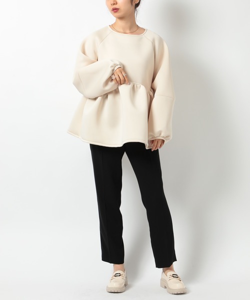 SETUP7（セットアップセブン）の「【SETUP7】ダンボールニットペプラムブラウス trc（シャツ/ブラウス・レディース・サックスブルー/アイボリー/ブラック/ネイビー・FREE）」の8枚目の写真