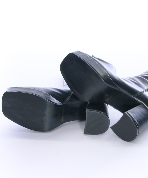 clear（クリア）の「前後厚底ヒールロングブーツ［大人 カジュアル ガーリー フェミニン 着回し力抜群］≪再入荷≫（ブーツ・レディース・ベージュ/ブラック・L/M）」の4枚目の写真