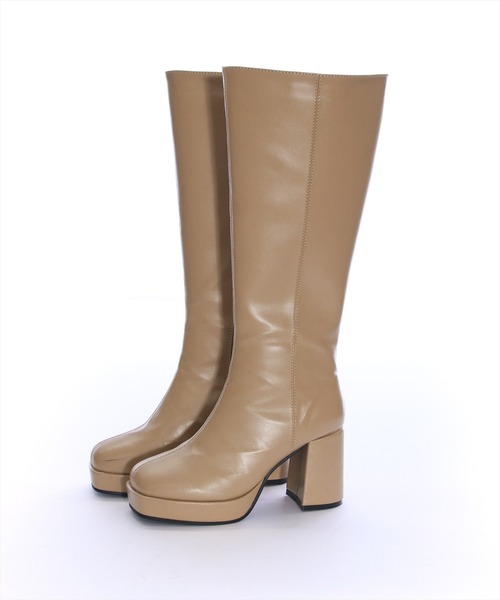 clear（クリア）の「前後厚底ヒールロングブーツ［大人 カジュアル ガーリー フェミニン 着回し力抜群］≪再入荷≫（ブーツ・レディース・ベージュ/ブラック・L/M）」の8枚目の写真