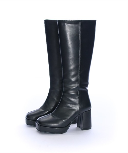 clear（クリア）の「前後厚底ヒールロングブーツ［大人 カジュアル ガーリー フェミニン 着回し力抜群］≪再入荷≫（ブーツ・レディース・ベージュ/ブラック・L/M）」の6枚目の写真