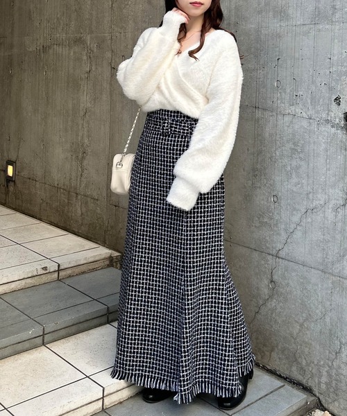 INGNI(イング)の「フェザーヤーンカシュクールクロップドニット(ニット/セーター・レディース・グレー/アイボリー/ピンク・M)」の10枚目の写真