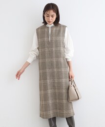 INDIVI | 【洗える／ウール調】チェック柄ジャンパードレス(ワンピース)