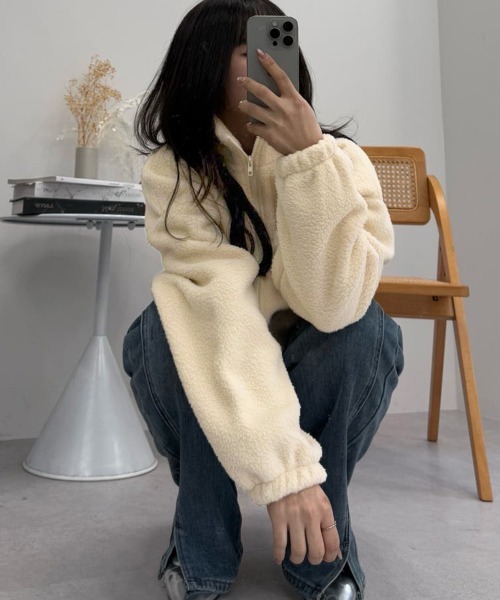 Miniministore(ミニミニストア)の「ボアジャケット 韓国 フリースジャケット(ブルゾン・レディース・ブルーグレー/ネイビー/アイボリー・フリー)」の21枚目の写真