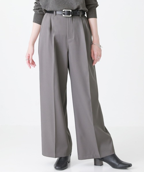 n'OrLABEL（ノアールレーベル）の「『ストレートワイドツイルパンツ』（スラックス・レディース・ブラック/グレー・1/2）」の2枚目の写真