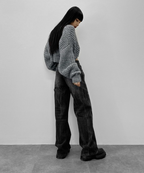 LVEU.（ラブユ.）の「【LVEU.】ヴィンテージデザインデニム / ボトムス デニム パンツ ヴィンテージ 色落ち ウォッシュ ブラック カジュアル ワイド ルーズ ZOZOTOWN限定（デニムパンツ・レディース・ブラック・FREE）」の5枚目の写真