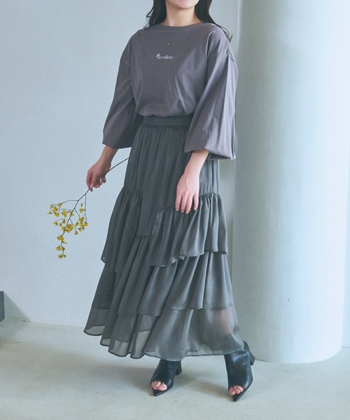 mysty woman（ミスティウーマン）の「ランダムティアードスカート 106952（スカート・レディース・チャコールグレー/ライトグリーン/ホワイト系その他・FREE）」の5枚目の写真