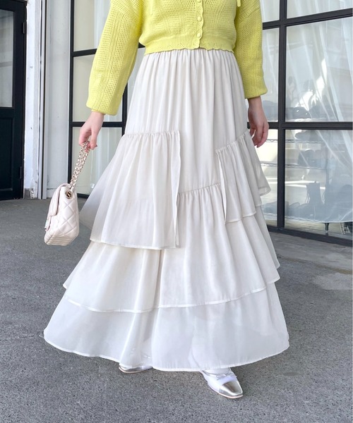 mysty woman（ミスティウーマン）の「ランダムティアードスカート 106952（スカート・レディース・チャコールグレー/ライトグリーン/ホワイト系その他・FREE）」の22枚目の写真