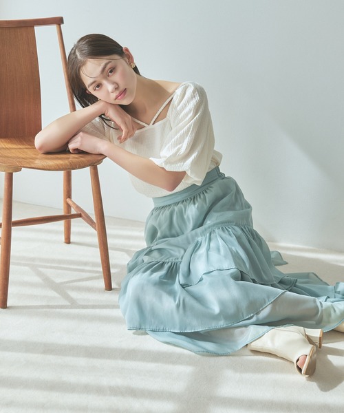 mysty woman（ミスティウーマン）の「ランダムティアードスカート 106952（スカート・レディース・チャコールグレー/ライトグリーン/ホワイト系その他・FREE）」の17枚目の写真