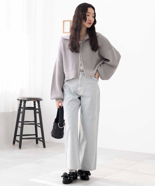 WEGO（ウィゴー）の「WEGO/ウォッシュドカラーストレートパンツ（デニムパンツ・レディース・ライトグレー/ライトピンク・SMALL/MEDIUM）」の3枚目の写真