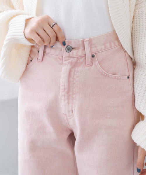 WEGO（ウィゴー）の「WEGO/ウォッシュドカラーストレートパンツ（デニムパンツ・レディース・ライトグレー/ライトピンク・SMALL/MEDIUM）」の5枚目の写真