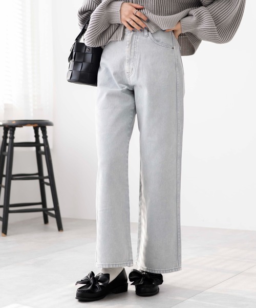 WEGO（ウィゴー）の「WEGO/ウォッシュドカラーストレートパンツ（デニムパンツ・レディース・ライトグレー/ライトピンク・SMALL/MEDIUM）」の9枚目の写真