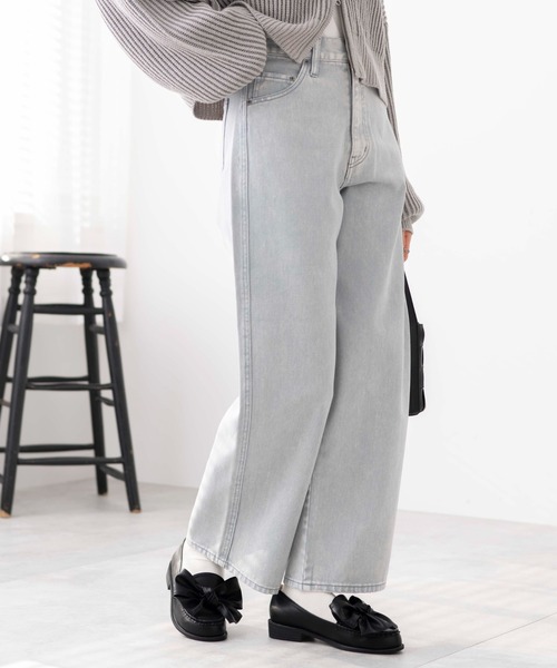 WEGO（ウィゴー）の「WEGO/ウォッシュドカラーストレートパンツ（デニムパンツ・レディース・ライトグレー/ライトピンク・SMALL/MEDIUM）」の11枚目の写真