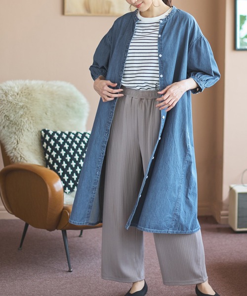 Honeys（ハニーズ）の「７分袖デニムマオカラーシャツワンピース（シャツワンピース・レディース・ライトブルー/ライトインディゴブルー・S/M/L/LL/3L）」の7枚目の写真