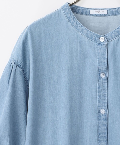 Honeys（ハニーズ）の「７分袖デニムマオカラーシャツワンピース（シャツワンピース・レディース・ライトブルー/ライトインディゴブルー・S/M/L/LL/3L）」の19枚目の写真