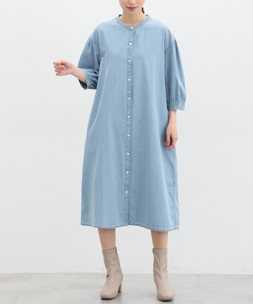 Honeys（ハニーズ）の「７分袖デニムマオカラーシャツワンピース（シャツワンピース・レディース・ライトブルー/ライトインディゴブルー・S/M/L/LL/3L）」の22枚目の写真